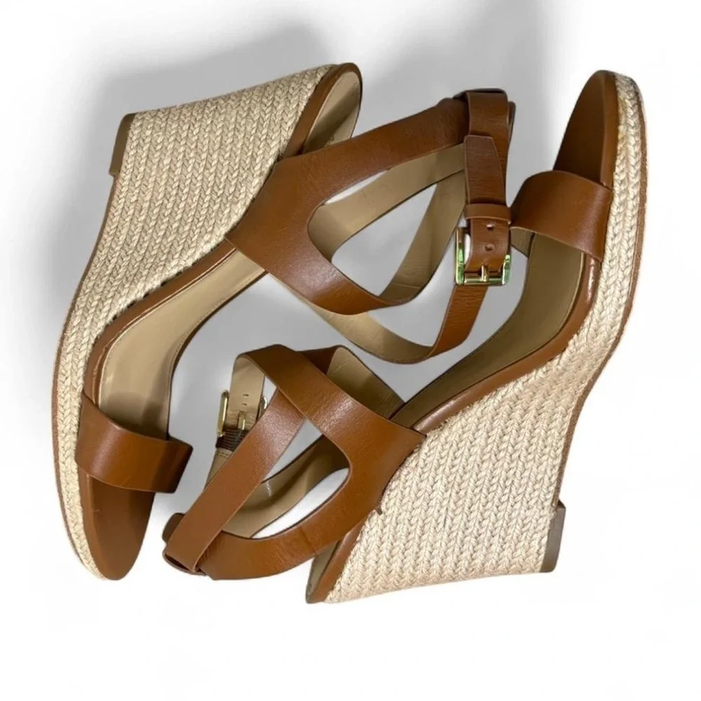Michael Kors Brown Tan Espadrille Wedge Sandals Women’s 9 Strappy Heels